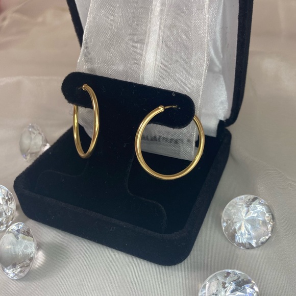 14K YELLOW GOLD classic polished endless hoops REAL GOLD 1” - Picture 5 of 15
